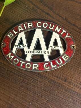 Vintage Blair County AAA Motor Club Penna Federation Metal Grill Badge Emblem